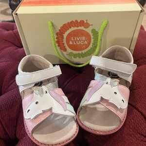 Livie & Luca Pink and White Unicorn Sandals